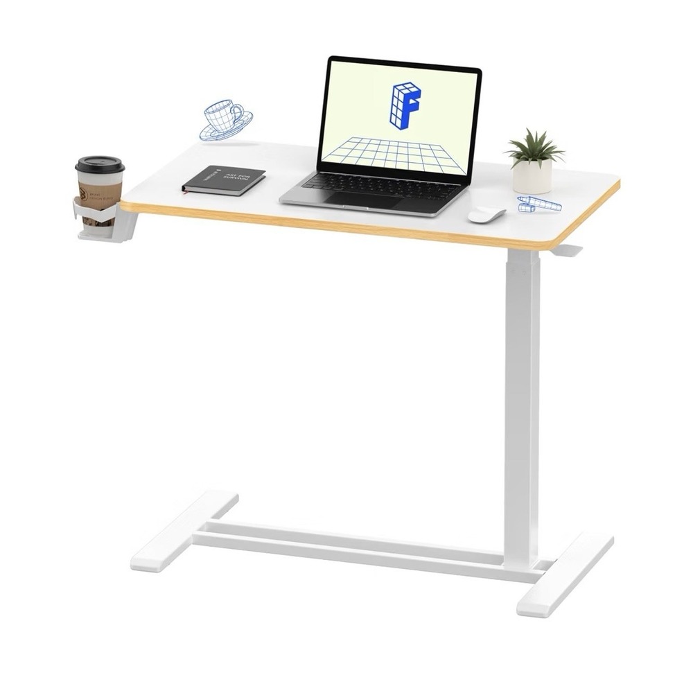 FLEXISPOT H7 32" Pneumatic Height-Adjustable Overbed Table w/ Wheels White Maple
